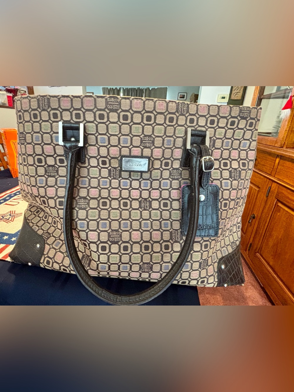 Liz & Co Brown Patterned weekender Tote Bag vintage